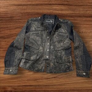 Vintage H&D‎ Leather Jacket Denim Accents Button Up Moto Biker Jacket M